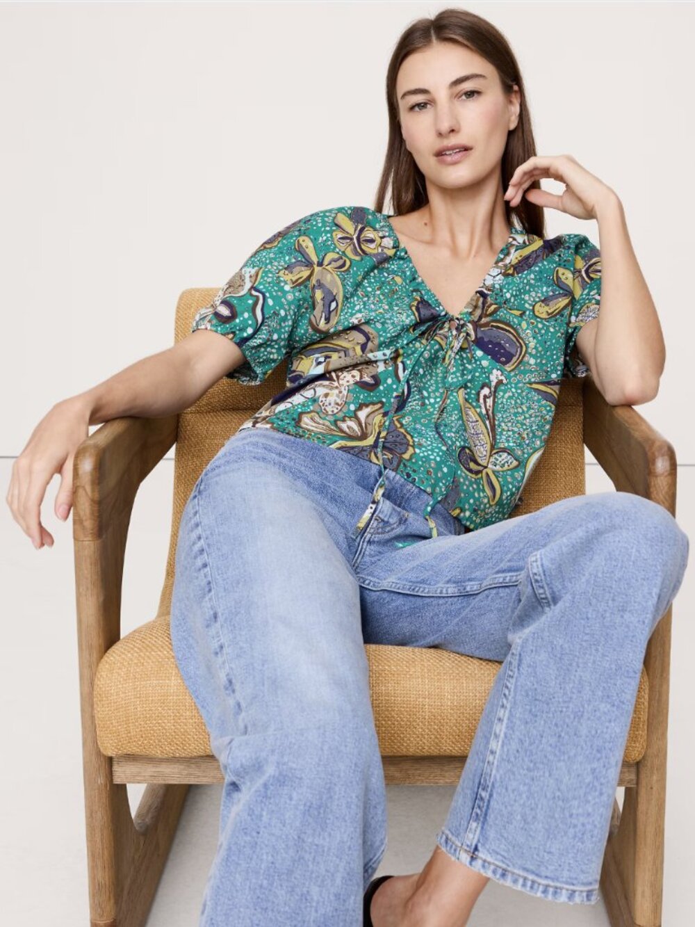 BANANA REPUBLIC - Cotton Tie-Front V-Neck Top